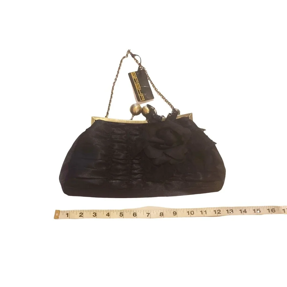 Vintage Sasha Women’s Gold Black Flower Clutch Wallet Coin Bag Purse NOS NWT
